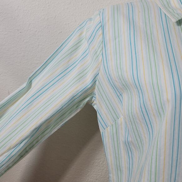 Tommy Hilfiger White Blue Green Striped Button Up Top XS Lightweight Soft - Picture 6 of 7